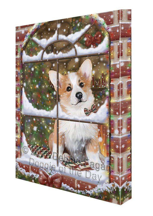 Please Come Home For Christmas Corgis Dog Sitting In Window Canvas Wall Art