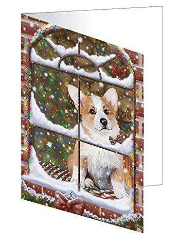 Please Come Home For Christmas Corgis Dog Sitting In Window Handmade Artwork Assorted Pets Greeting Cards and Note Cards with Envelopes for All Occasions and Holiday Seasons