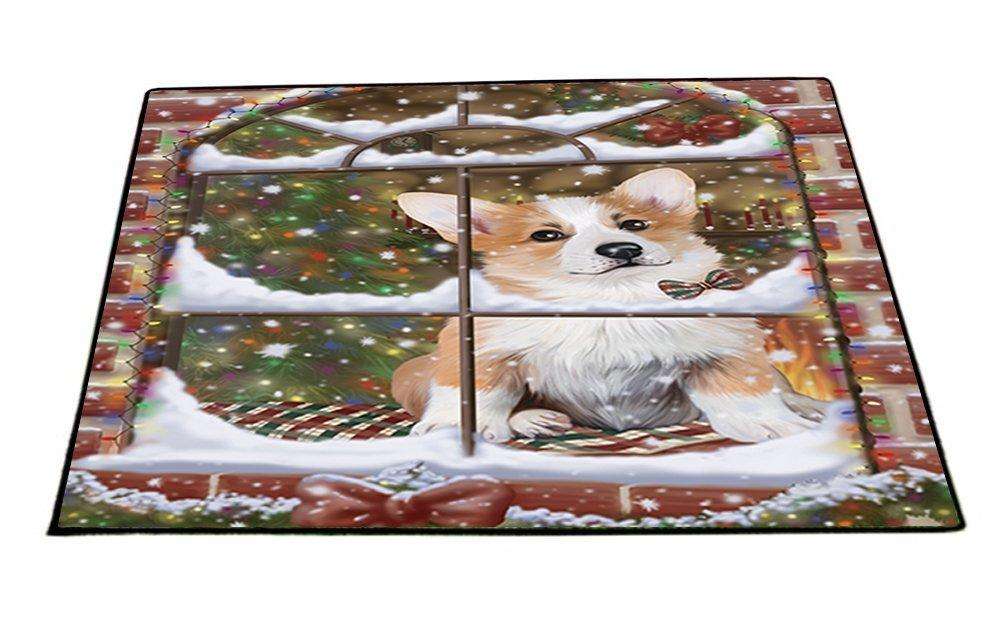 Please Come Home For Christmas Corgis Dog Sitting In Window Indoor/Outdoor Floormat