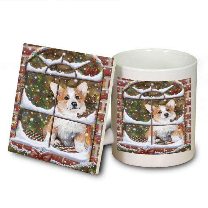 Please Come Home For Christmas Corgis Dog Sitting In Window Mug and Coaster Set