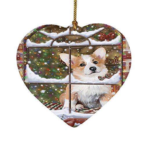 Please Come Home For Christmas Corgis Sitting In Window Heart Ornament