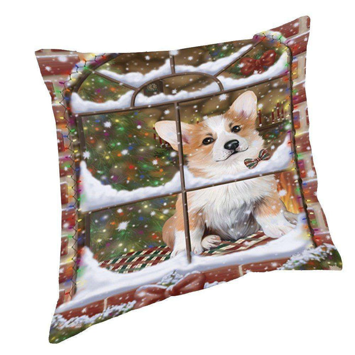 Please Come Home For Christmas Corgis Sitting In Window Throw Pillow