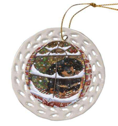 Please Come Home For Christmas Dachshund Dog Sitting In Window Ceramic Doily Ornament DPOR48567