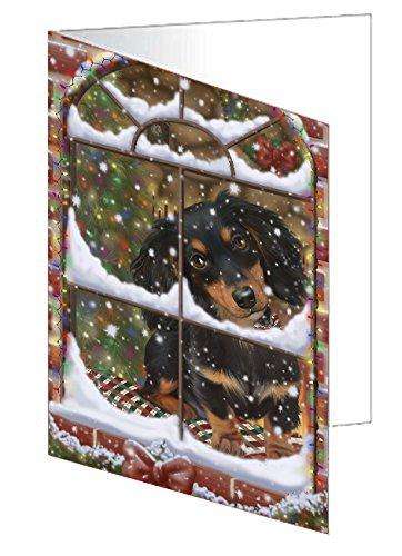 Please Come Home For Christmas Dachshund Dog Sitting In Window Handmade Artwork Assorted Pets Greeting Cards and Note Cards with Envelopes for All Occasions and Holiday Seasons GCD49382