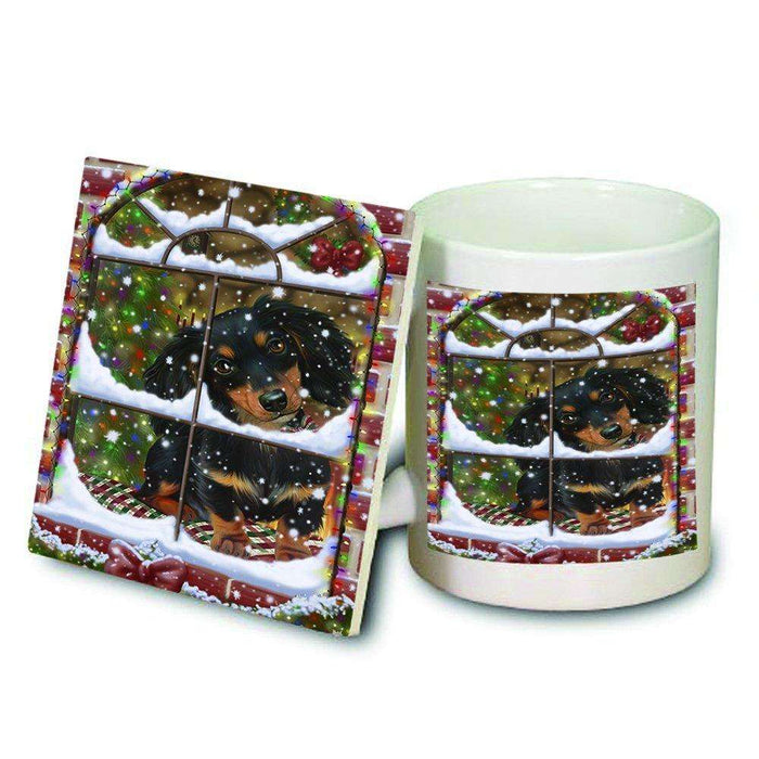 Please Come Home For Christmas Dachshund Dog Sitting In Window Mug and Coaster Set MUC48394