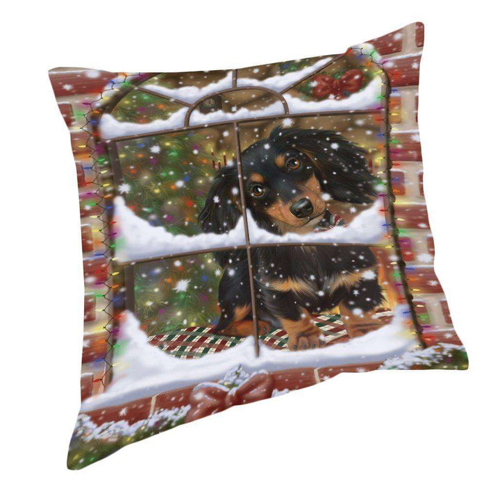 Please Come Home For Christmas Dachshund Dog Sitting In Window Pillow PIL49660