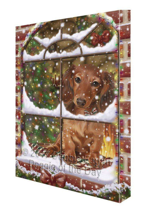 Please Come Home For Christmas Dachshunds Dog Sitting In Window Canvas Wall Art