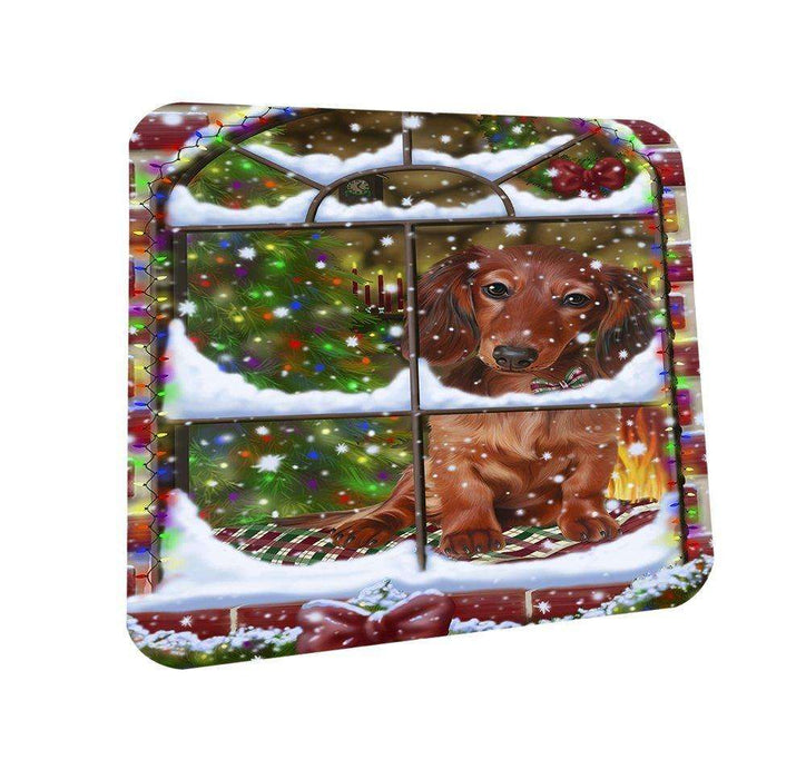 Please Come Home For Christmas Dachshunds Dog Sitting In Window Coasters Set of 4