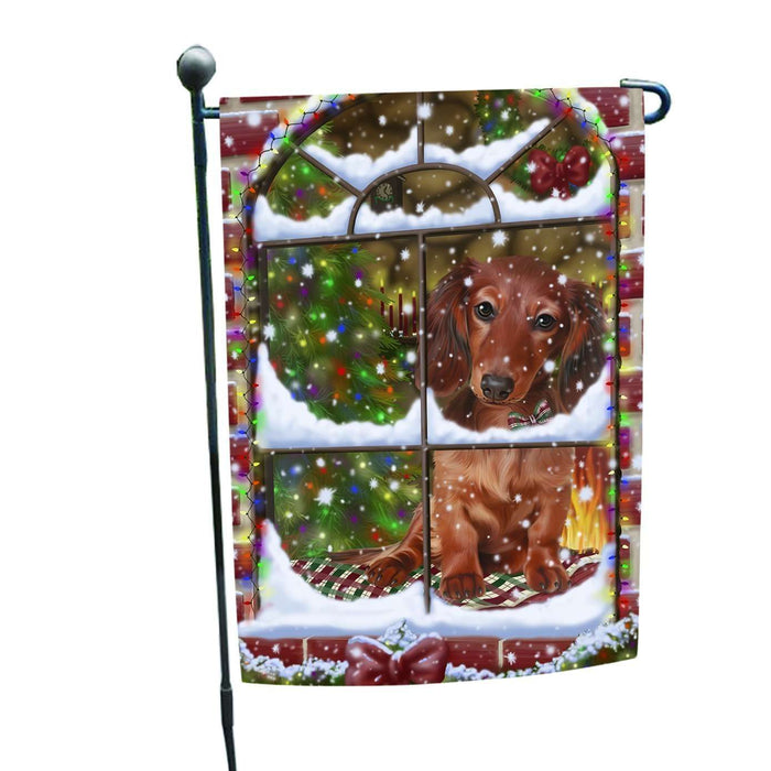 Please Come Home For Christmas Dachshunds Dog Sitting In Window Garden Flag