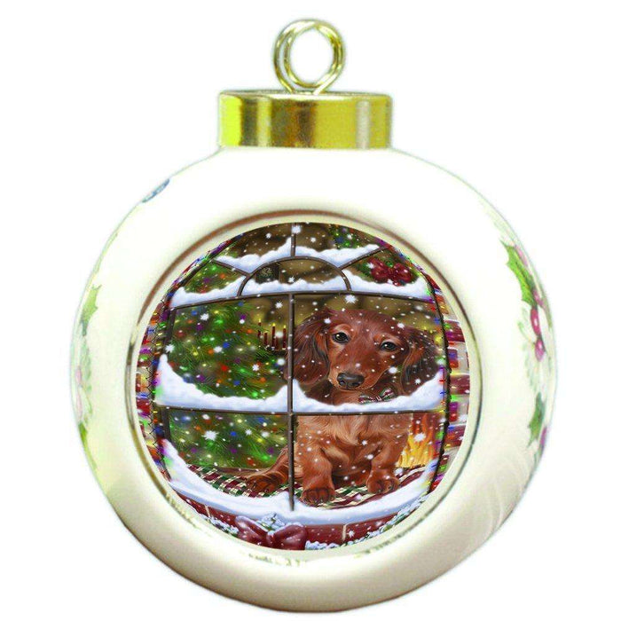 Please Come Home For Christmas Dachshunds Dog Sitting In Window Round Ball Ornament D390