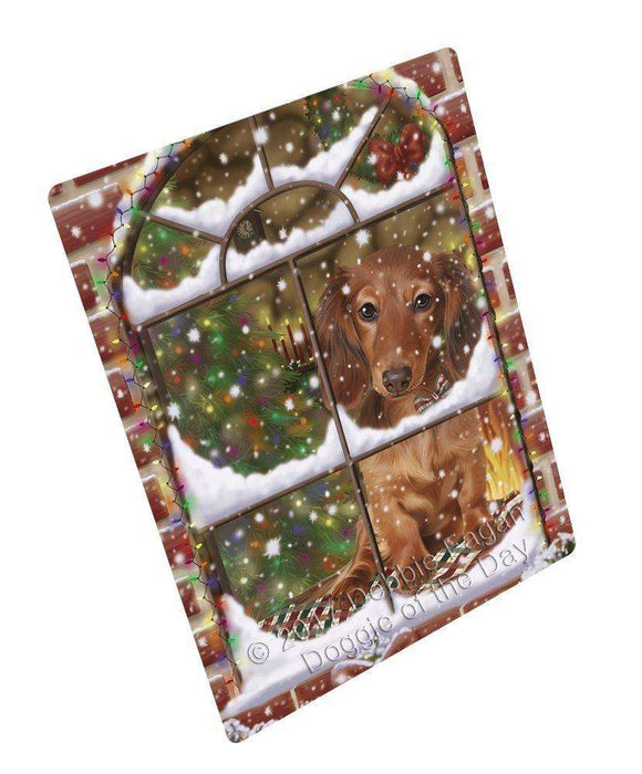Please Come Home For Christmas Dachshunds Dog Sitting In Window Tempered Cutting Board