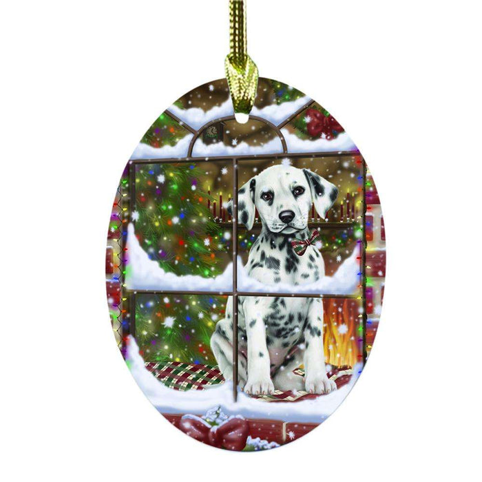 Please Come Home For Christmas Dalmatian Dog Sitting In Window Oval Glass Christmas Ornament OGOR49165