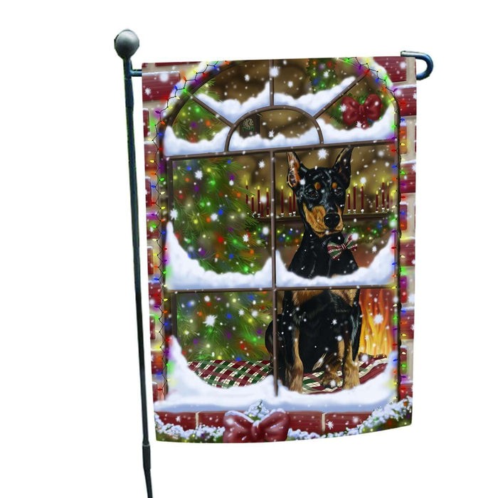Please Come Home For Christmas Doberman Dog Sitting In Window Garden Flag