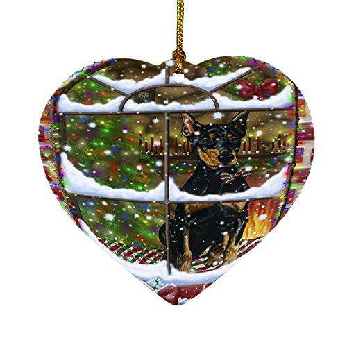 Please Come Home For Christmas Doberman Dog Sitting In Window Heart Ornament D363