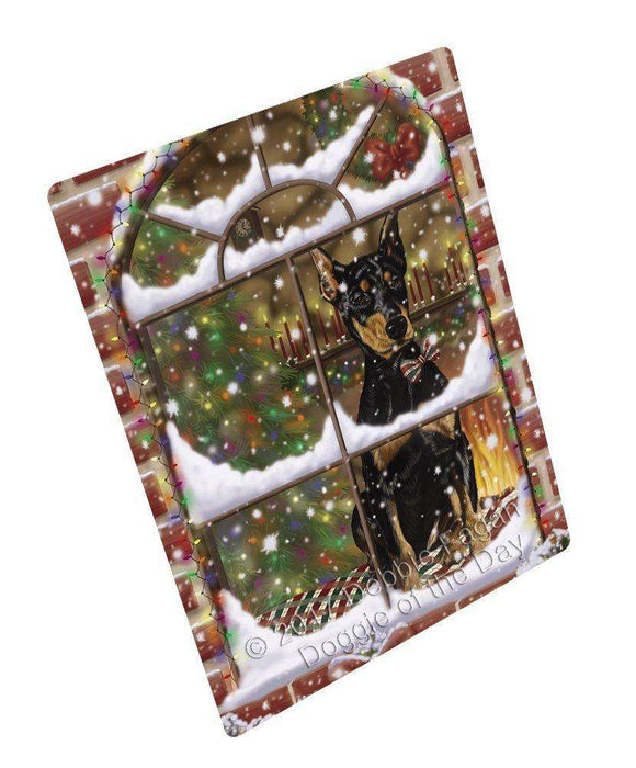 Please Come Home For Christmas Doberman Pinschers Dog Sitting In Window Art Portrait Print Woven Throw Sherpa Plush Fleece Blanket