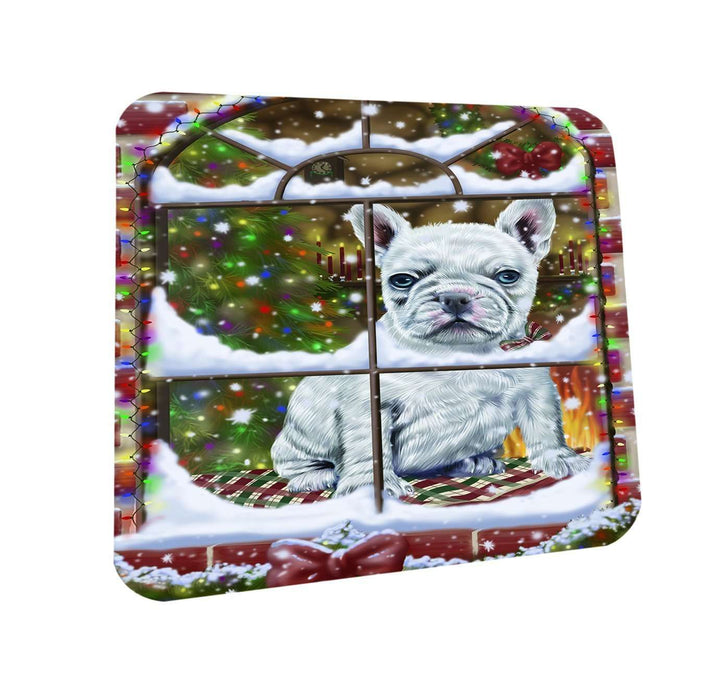 Please Come Home For Christmas French Bulldog Sitting In Window Coasters Set of 4 CST48362