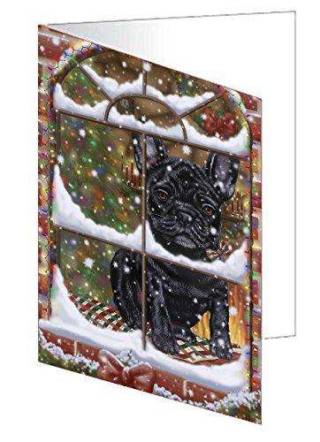 Please Come Home For Christmas French Bulldog Sitting In Window Handmade Artwork Assorted Pets Greeting Cards and Note Cards with Envelopes for All Occasions and Holiday Seasons GCD49388