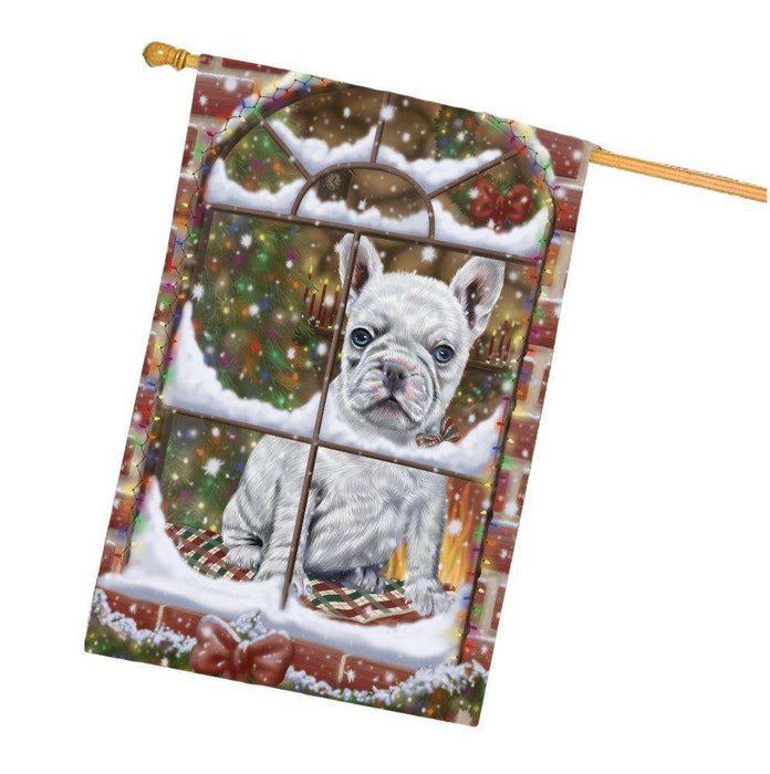 Please Come Home For Christmas French Bulldog Sitting In Window House Flag FLG48416