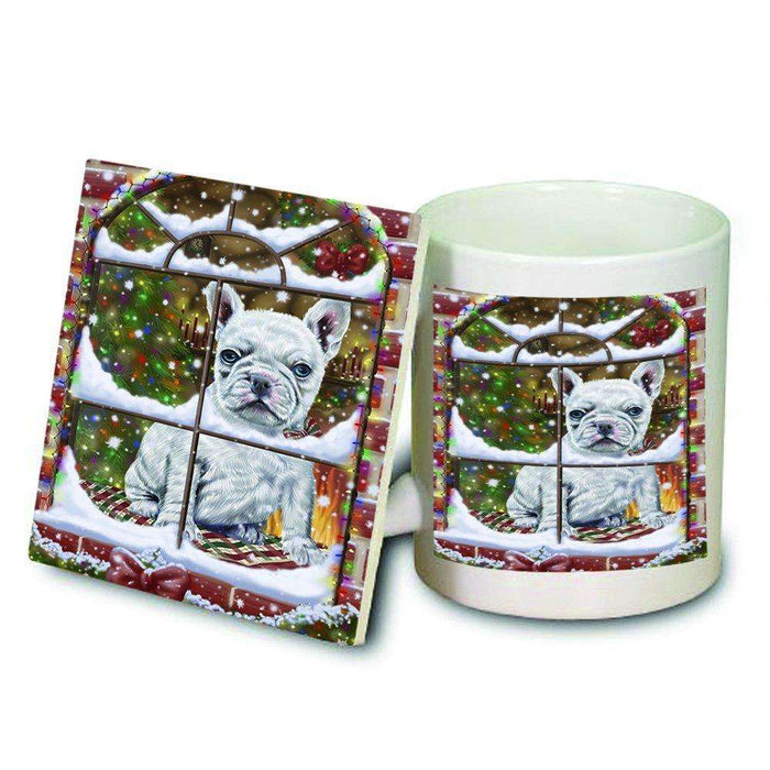 Please Come Home For Christmas French Bulldog Sitting In Window Mug and Coaster Set MUC48395