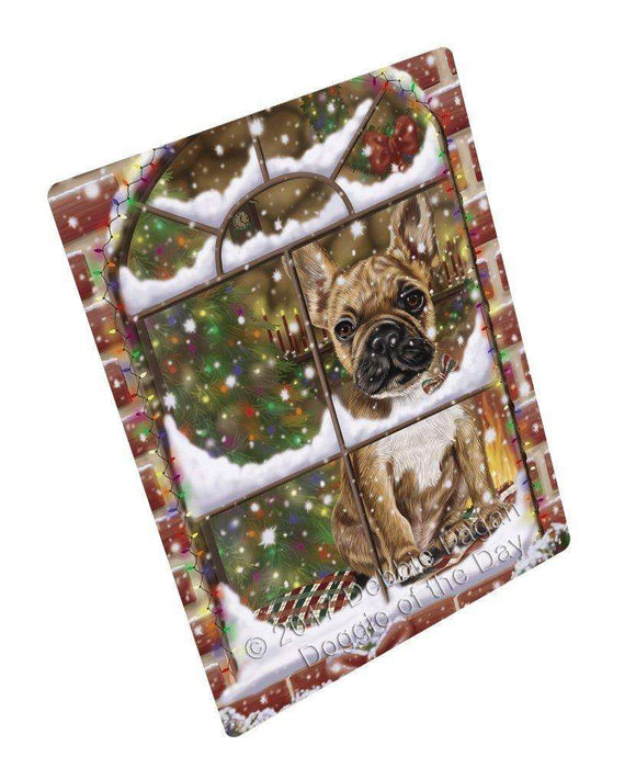 Please Come Home For Christmas French Bulldogs Dog Sitting In Window Art Portrait Print Woven Throw Sherpa Plush Fleece Blanket
