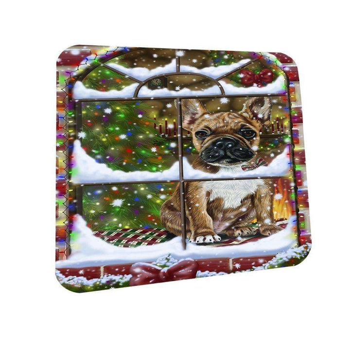 Please Come Home For Christmas French Bulldogs Dog Sitting In Window Coasters Set of 4