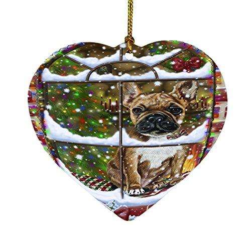 Please Come Home For Christmas French Bulldogs Dog Sitting In Window Heart Ornament D364