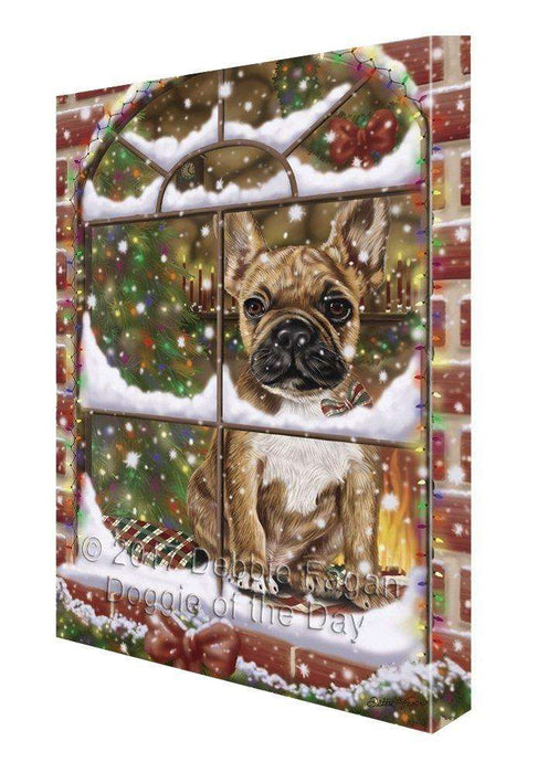 Please Come Home For Christmas French Bulldogs Dog Sitting In Window Painting Printed on Canvas Wall Art
