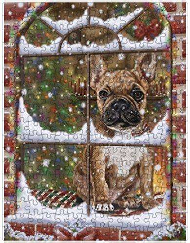 Please Come Home For Christmas French Bulldogs Dog Sitting In Window Puzzle with Photo Tin