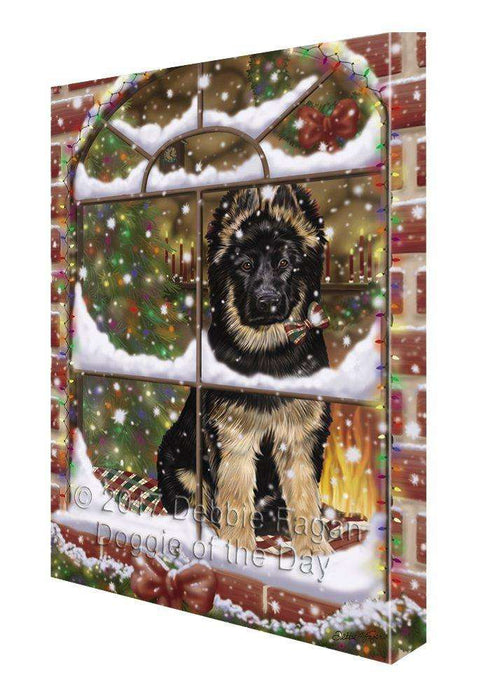 Please Come Home For Christmas German Shepherd Dog Sitting In Window Canvas Wall Art