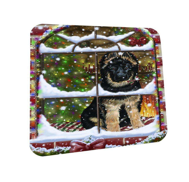 Please Come Home For Christmas German Shepherd Dog Sitting In Window Coasters Set of 4