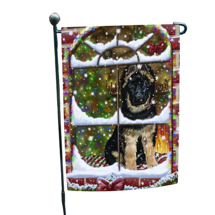 Please Come Home For Christmas German Shepherd Dog Sitting In Window Garden Flag