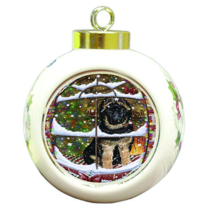 Please Come Home For Christmas German Shepherd Dog Sitting In Window Round Ball Ornament D393