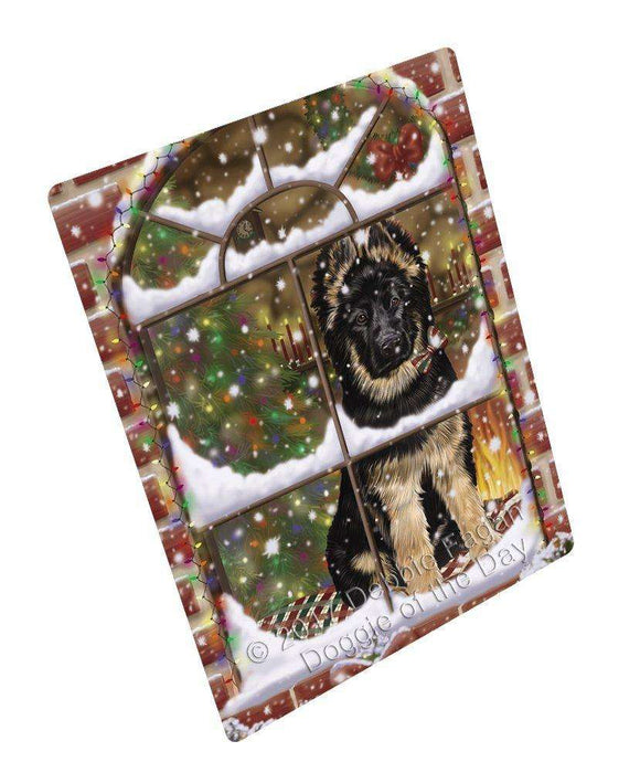 Please Come Home For Christmas German Shepherd Dog Sitting In Window Tempered Cutting Board