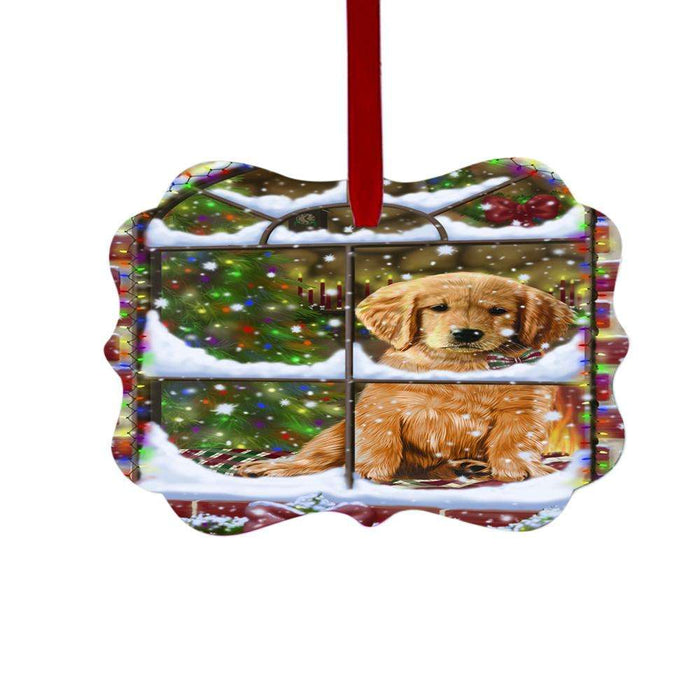 Please Come Home For Christmas Golden Retriever Dog Sitting In Window Double-Sided Photo Benelux Christmas Ornament LOR49169