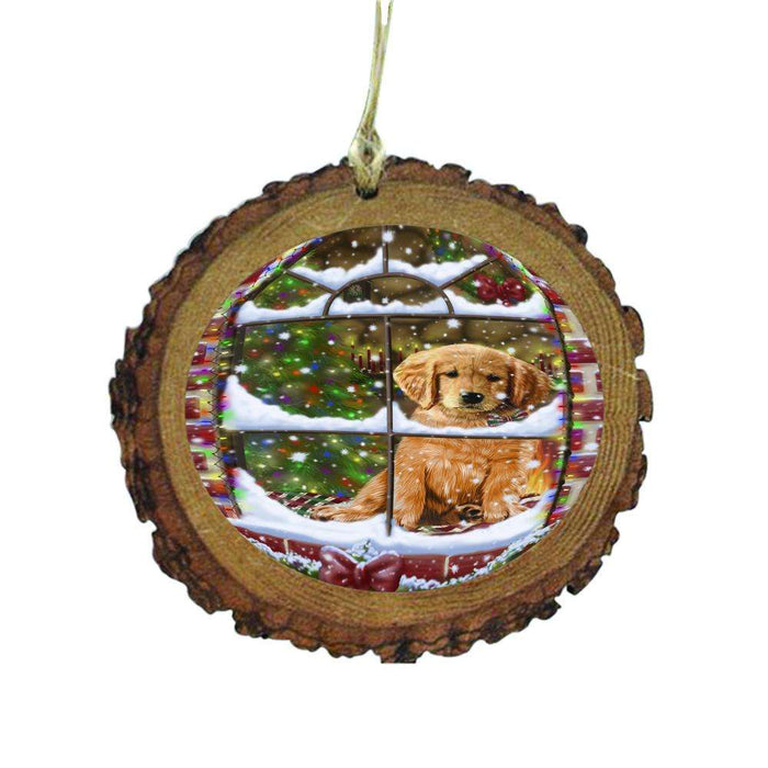 Please Come Home For Christmas Golden Retriever Dog Sitting In Window Wooden Christmas Ornament WOR49169