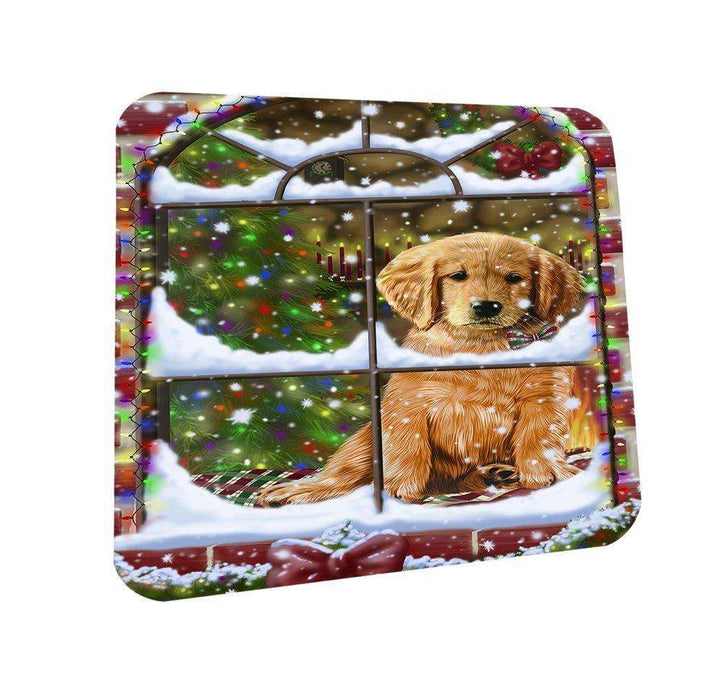 Please Come Home For Christmas Golden Retrievers Dog Sitting In Window Coasters Set of 4