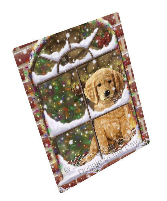 Please Come Home For Christmas Golden Retrievers Dog Sitting In Window Tempered Cutting Board