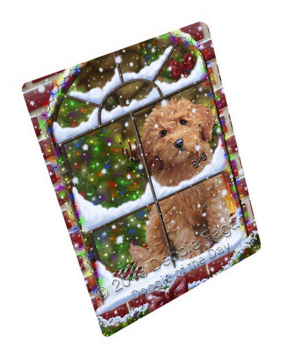 Please Come Home For Christmas Goldendoodle Dog Sitting In Window Cutting Board C65340