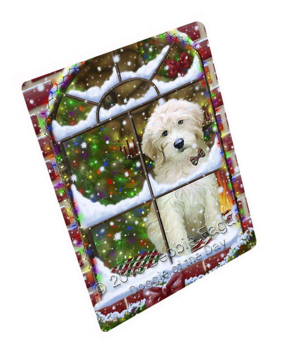 Please Come Home For Christmas Goldendoodle Dog Sitting In Window Large Refrigerator / Dishwasher Magnet RMAG82662