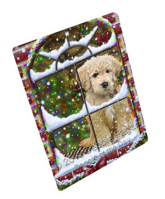 Please Come Home For Christmas Goldendoodle Dog Sitting In Window Large Refrigerator / Dishwasher Magnet RMAG82668