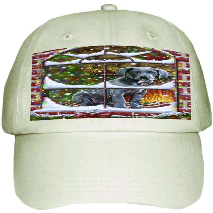 Please Come Home For Christmas Great Dane Dog Sitting In Window Ball Hat Cap HAT48951