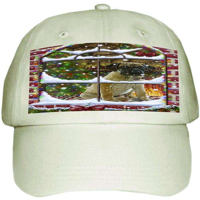 Please Come Home For Christmas Great Dane Dog Sitting In Window Ball Hat Cap HAT48954