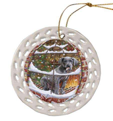 Please Come Home For Christmas Great Dane Dog Sitting In Window Ceramic Doily Ornament DPOR48571
