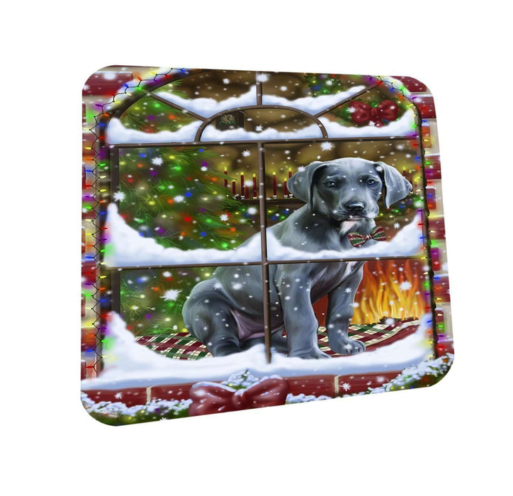 Please Come Home For Christmas Great Dane Dog Sitting In Window Coasters Set of 4 CST48365