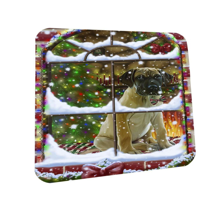 Please Come Home For Christmas Great Dane Dog Sitting In Window Coasters Set of 4 CST48366
