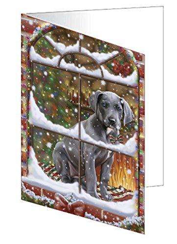 Please Come Home For Christmas Great Dane Dog Sitting In Window Handmade Artwork Assorted Pets Greeting Cards and Note Cards with Envelopes for All Occasions and Holiday Seasons GCD49394