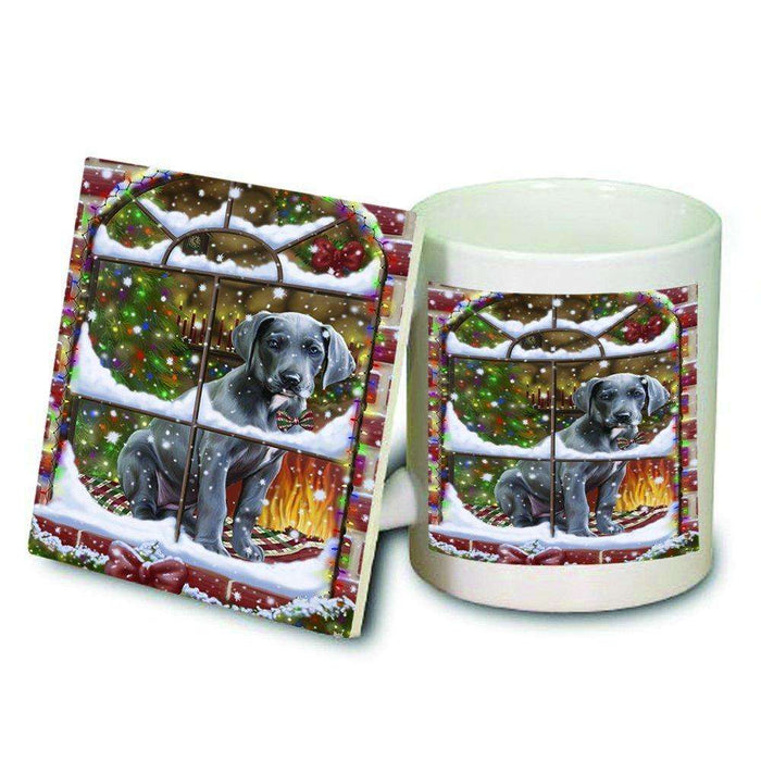 Please Come Home For Christmas Great Dane Dog Sitting In Window Mug and Coaster Set MUC48398