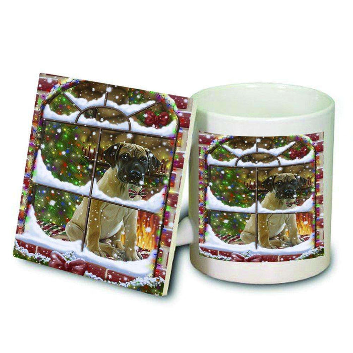 Please Come Home For Christmas Great Dane Dog Sitting In Window Mug and Coaster Set MUC48399
