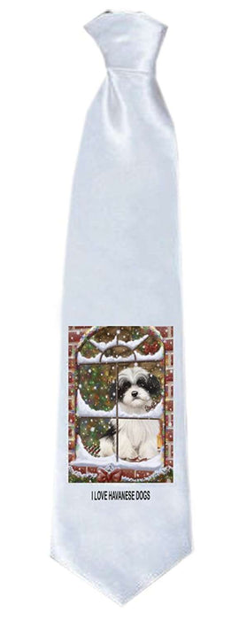 Please Come Home For Christmas Great Dane Dog Sitting In Window Neck Tie TIE48230