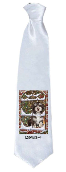 Please Come Home For Christmas Great Dane Dog Sitting In Window Neck Tie TIE48231